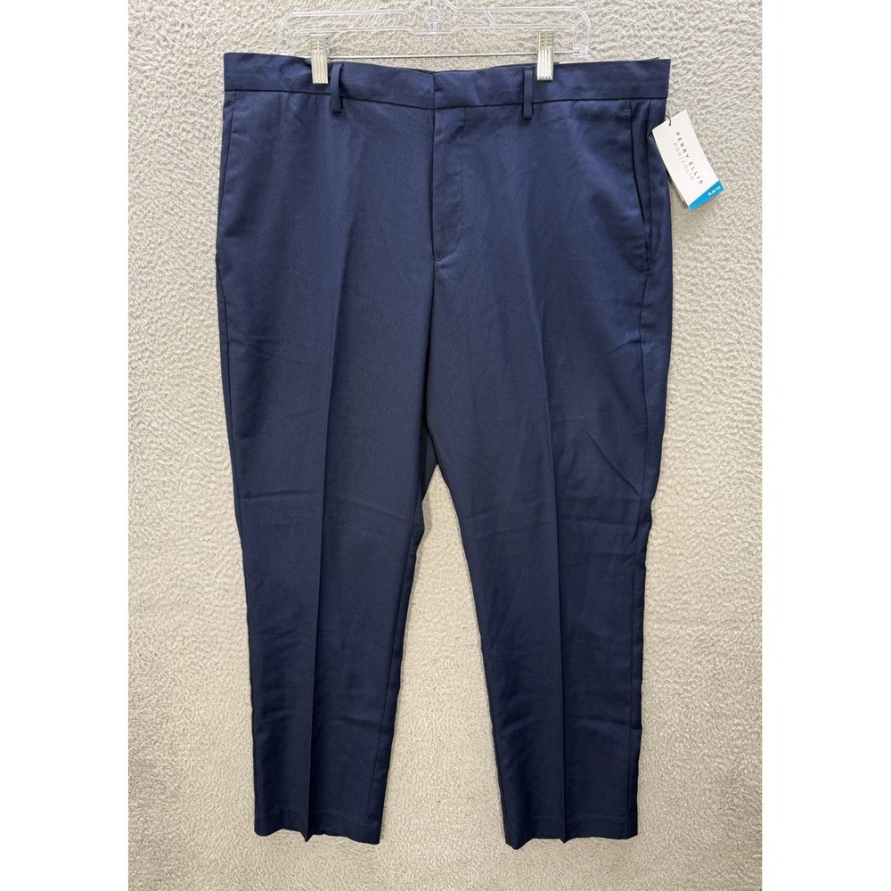 Perry Ellis Pants Mens 38x30 Blue Portfolio Slim Fit Performance Dress Pant NEW